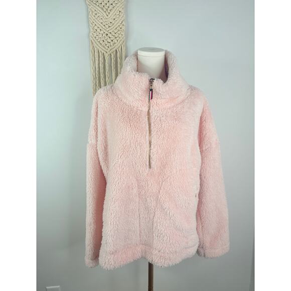 Tommy Hilfiger Pink Faux Fur Half Zip Pullover Teddy Jacket Large - Picture 1 of 7